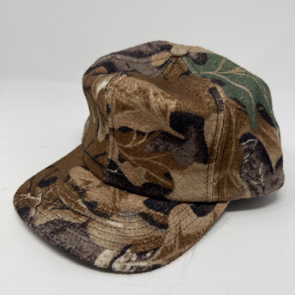 Vintage Realtree Hat Mens Large Camo Fleece Fitted Hunting Outdoor Cap 90s USA